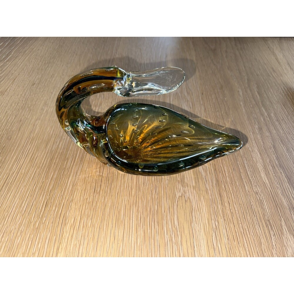 RARE MURANO GUILDCRAFT Art Glass Duck Bowl Dish Multicolor Beak Clear - Picture 3 of 5